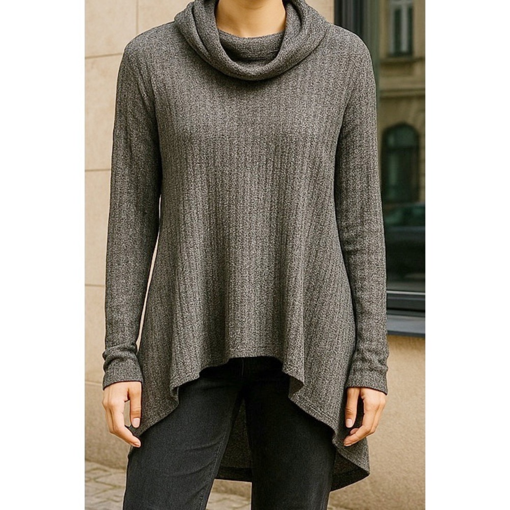 Anthropologie Saturday Sunday XS/S Gray Ribbed Cowl Necked High Low Sweater